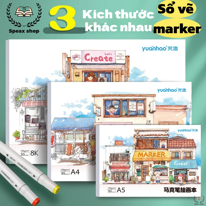 Sổ Vẽ Acrylic Marker Gáy Keo A4/B5/A5 – Giấy Vẽ 120gsm 30 Tờ, Phủ 2 Lớp Chống Thấm Mực, Chuyên Dùng Cho Bút Marker Acryl