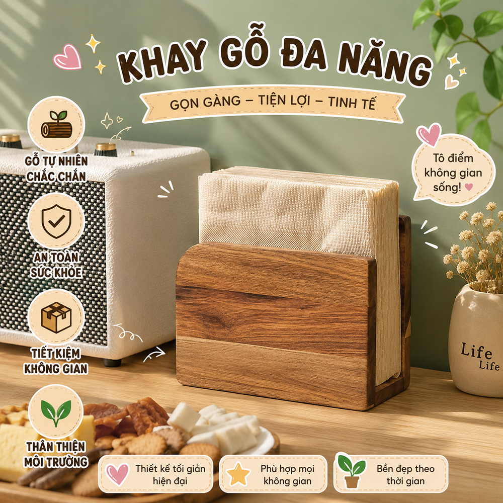 Khay gỗ đựng giấy ăn nhà hàng, khách sạn, cafe sang trọng đa năng