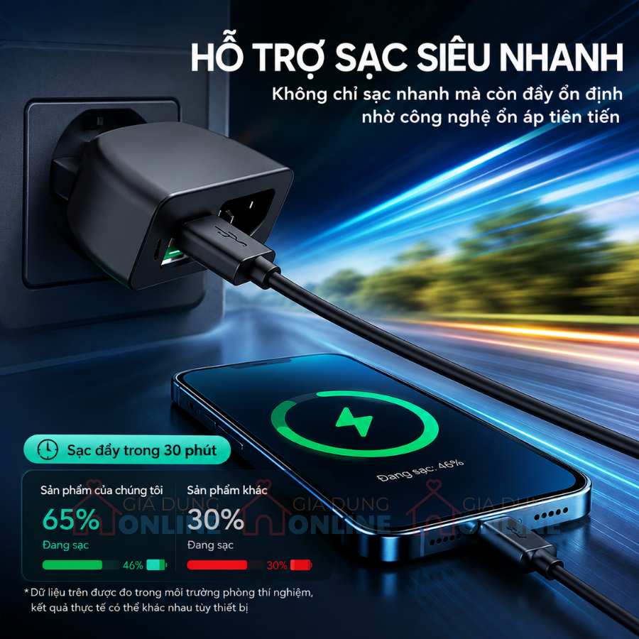Bộ sạc điện thoại chân cắm Type T cho xe điện ắc quy 12-100V, 2 cổng USB A và 1 cổng Type C công suất tối đa 66W