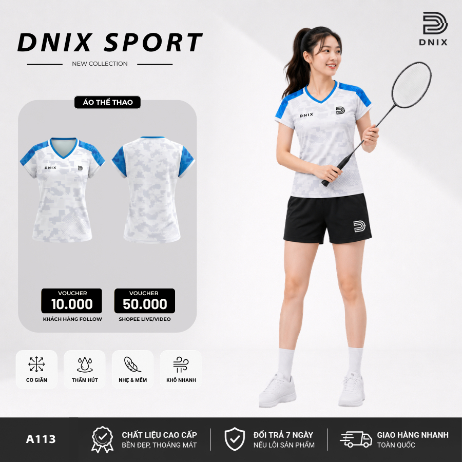 [SẴN] Áo thể thao nữ chơi cầu lông, bóng chuyền, pickeball thoáng mát DNIX SPORT A113
