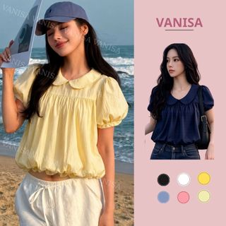 Áo babydoll nữ cổ bèo sen tay phồng dáng bí đen trắng vàng hồng phong cách Hàn Quốc VANISA SM105