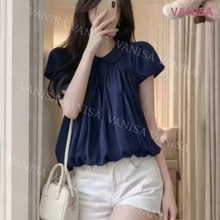 Áo Babydoll Nữ Cổ Sen Tay Phồng Form Rộng Che Bụng vàng trắng xanh hàn quốc VANISA SM105