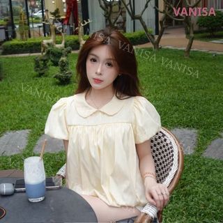 Áo babydoll nữ dáng bí chất voan mềm tay bồng trắng vàng hồng đen VANISA SM105