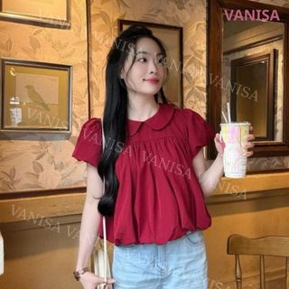 Áo Kiểu Nữ Cổ Sen Tay Phồng Dáng Suông vàng xanh hồng trắng Mặc Hè  VANISA SM105