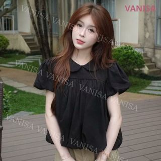 Áo babydoll nữ cổ bèo sen dáng rộng tay phồng chất voan mềm vàng trắng xanh mint đen VANISA SM105