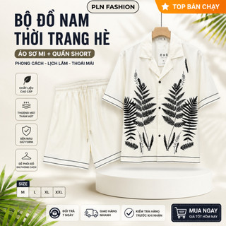 bộ đồ nam mặc mùa hè mặc đi chơi đi biển đi du lịch họa tiết in cực đẹp, set quần áo sơ mi ngắn tay nam PLN