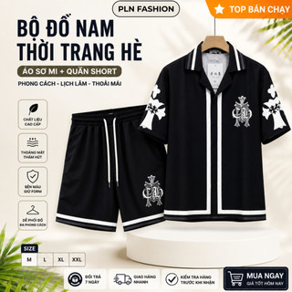 bộ đồ đi biển cộc tay nam chất lụa in họa tiết cực đẹp, áo sơ mi ngắn tay siêu thoáng mát PLN N11