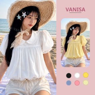 Áo sơ mi babydoll nữ tay bồng form bí voan mềm xinh xắn màu trắng đen vàng xanh mint hồng VANISA SM105