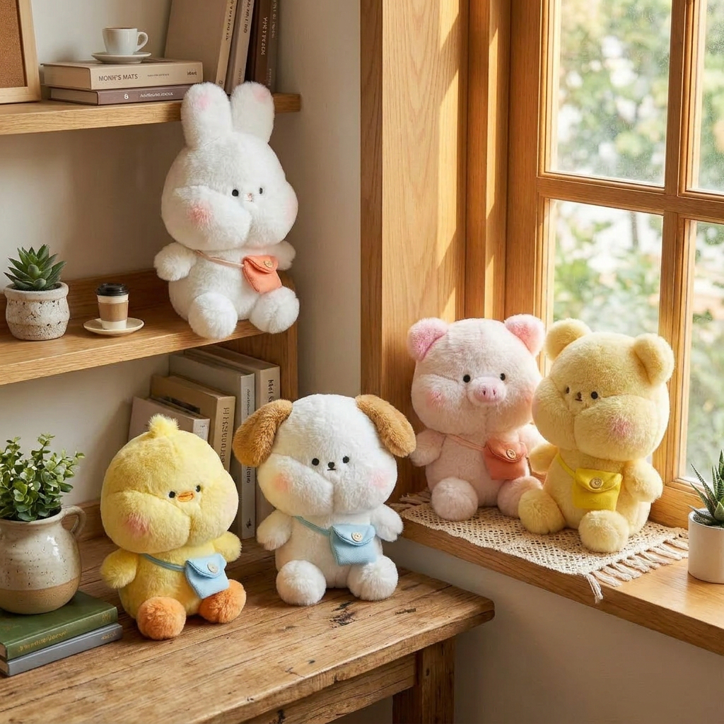 Gấu Bông Động Vật Mini Thỏ Cún Chó Heo Gà Má Phính Đeo Túi Dễ Thương Quà Tặng Cho Bé,Trẻ Em,Bạn Gái Ngày Sinh Nhật,Noel