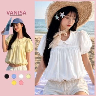 Áo sơ mi nữ form bí tay phồng cổ bèo sen hồng vàng xanh mint trắng đen phong cách tiểu thư VANISA SM105