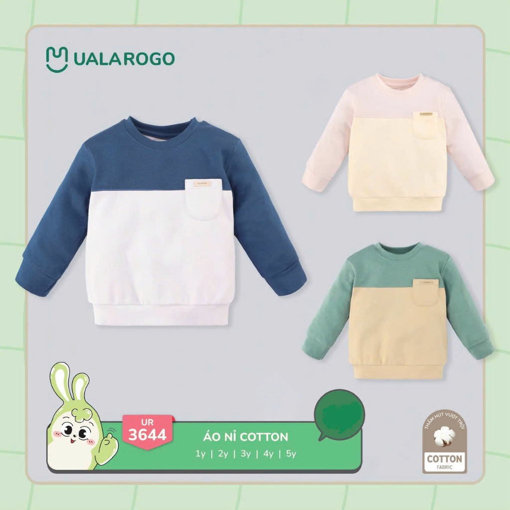 (9-24 kg) Áo Nỉ Cotton Bé Trai, Bé Gái Phối Màu  Uala UR3644