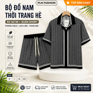 quần áo nam lụa cao cấp PLN fashion, đồ bộ nam mặc nhóm bộ quần áo in hoạ tiết nam quan ao hawaii