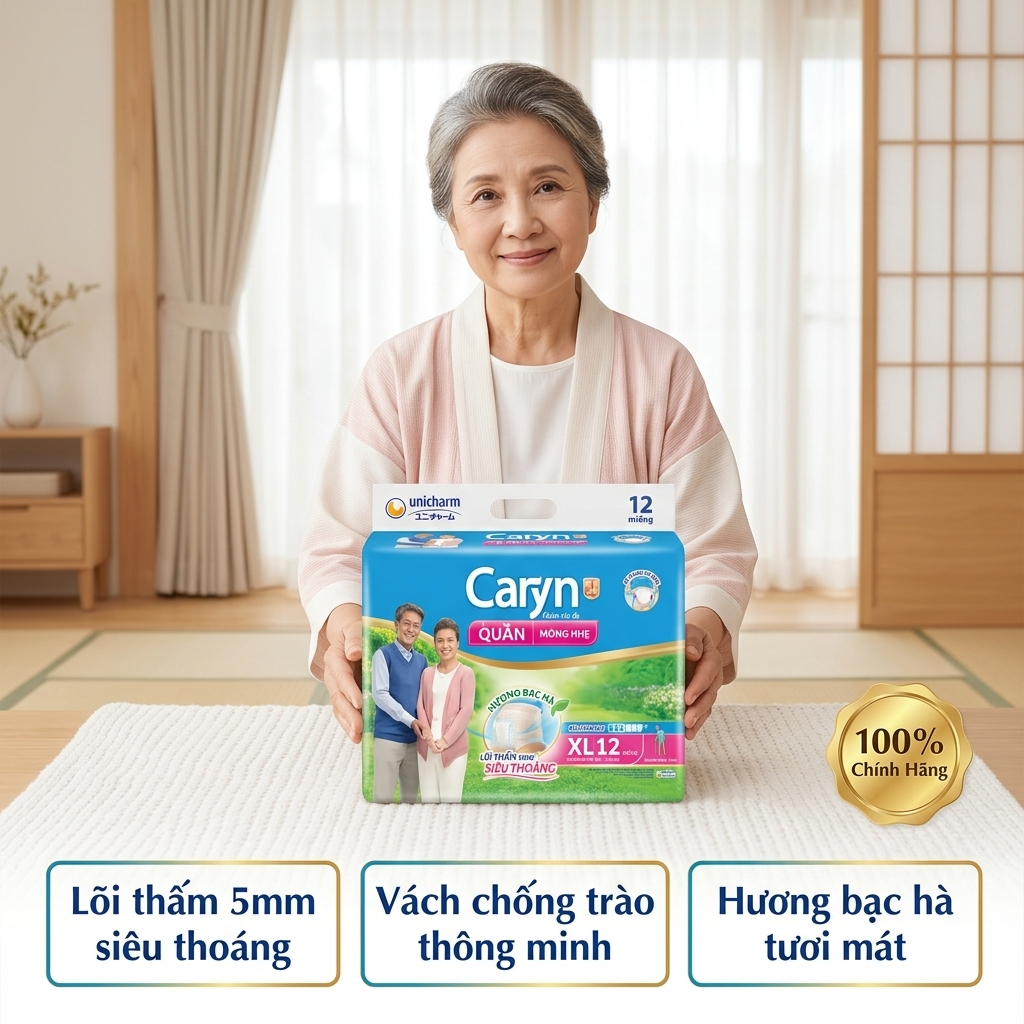 TÃ QUẦN NGƯỜI LỚN CARYN SIZE XL12 (12 MIẾNG) - BỈM QUẦN CARYN CHO NGƯỜI GIÀ MẪU MỚI CHÍNH HÃNG