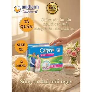 TÃ QUẦN NGƯỜI LỚN CARYN SIZE XL12 (12 MIẾNG) - BỈM QUẦN CARYN CHO NGƯỜI GIÀ MẪU MỚI CHÍNH HÃNG