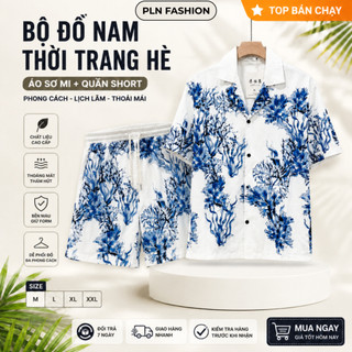 bộ đồ nam hè form thoáng mát in họa tiết chất lụa cao cấp, bộ lụa nam mặc đi chơi đi du lịch hè PLN N59