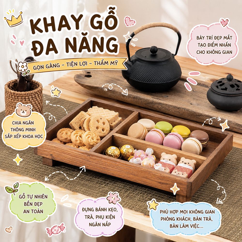 Khay trà, khay bánh chia ngăn, khay bánh kẹo mứt tết sử dụng đa năng