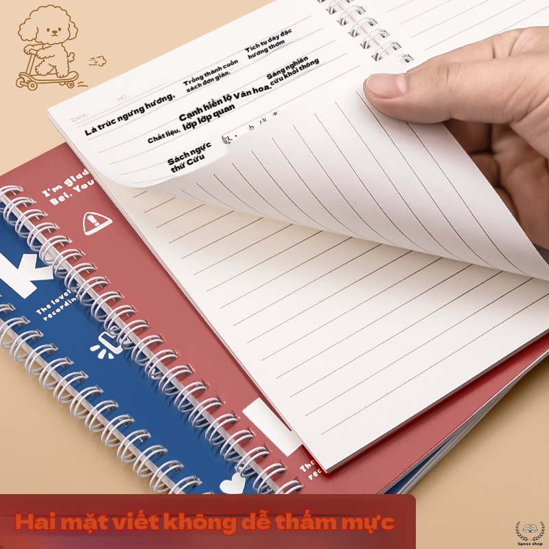 Sổ lò xo A5 bìa hoạt hình – Sổ kẻ ngang 60 tờ cho học sinh, giấy ghi chép tiện dụng