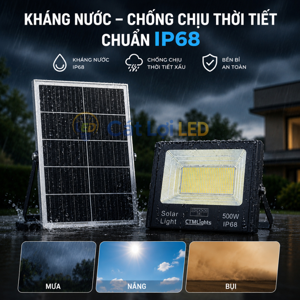 Đèn năng lượng mặt trời không thấm nước, đèn pha sân vườn năng lượng mặt trời chiếu sáng ngoài trời vỏ nhôm