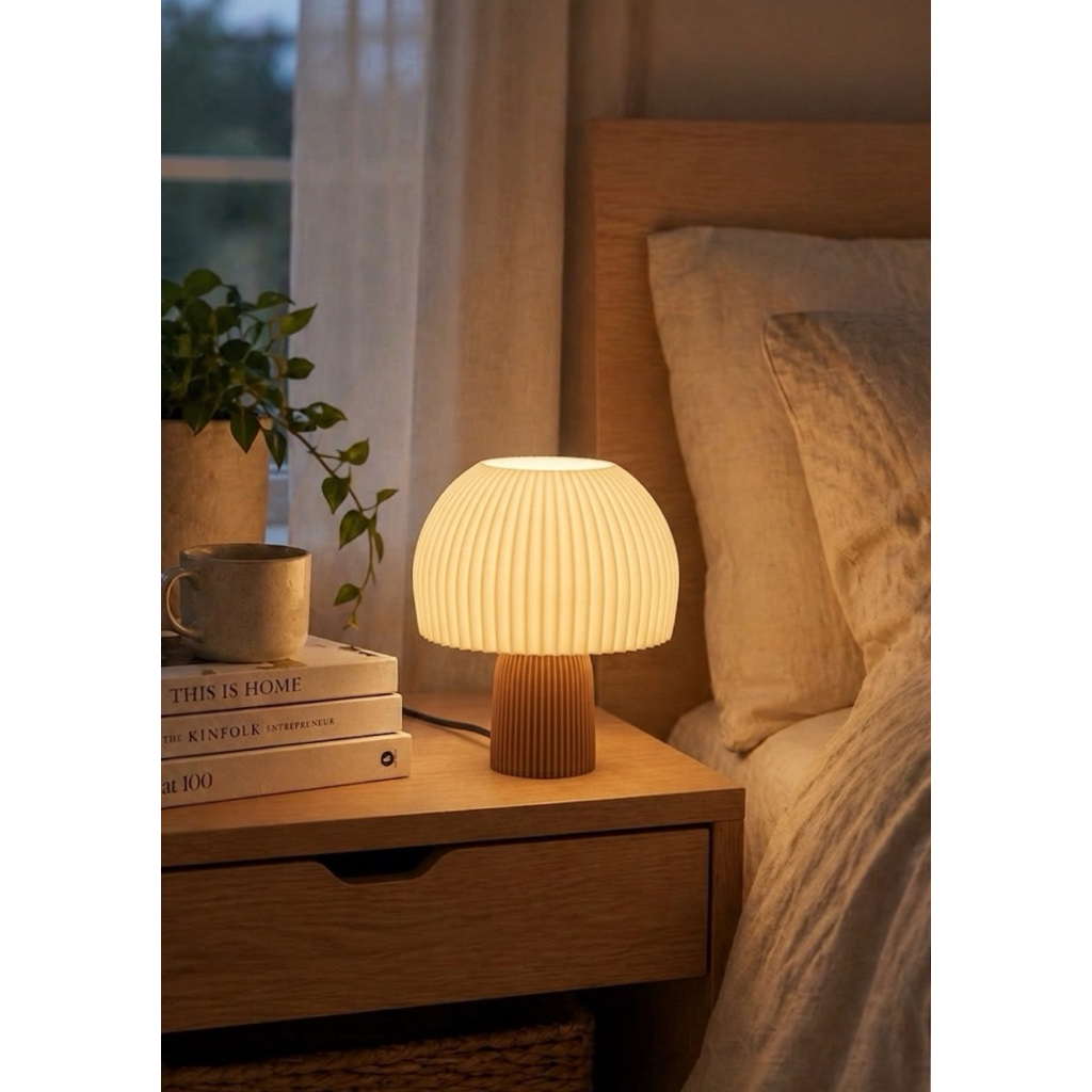 Đèn Ngủ Decor PLISSÉ LAMP | Đèn In 3D Dáng Nấm Dập Ly Nghệ Thuật Có Dimmer Điều Chỉnh Ánh Sáng Vàng Ấm Áp