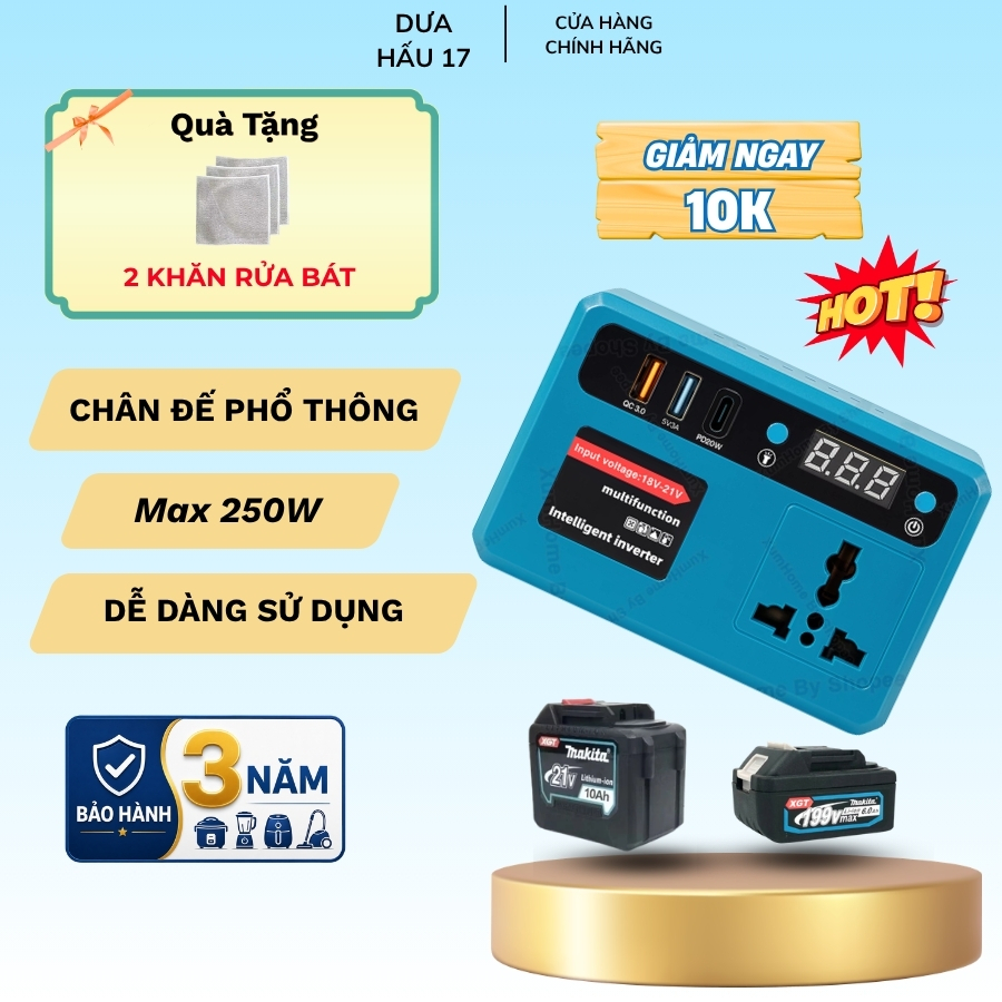 Đế Chuyển Đổi Nguồn Điện Cho Pin Makita, Chuyển 21V Lên 220V, Đèn LED USB Tiện Lợi . Hot 2026