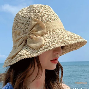 "Mũ Cói Nữ Đi Biển Phong Cách Vintage, Nón Rộng Vành Chống Nắng Hàn Quốc"