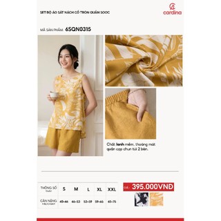 (Sẵn) 6SQN03 Bộ đồ nữ CARDINA chất liệu lanh áo sát nách cổ tròn và quần sooc 6SQN03