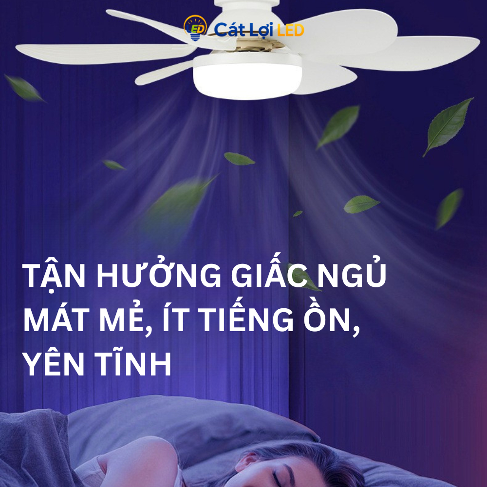 Quạt trần 2 trong 1 đui E27 kèm đèn LED 3 màu 3000 - 6500K, 6 cánh gió, remote điều khiển từ xa