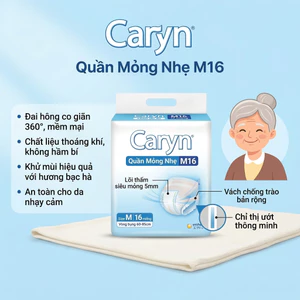 TÃ QUẦN NGƯỜI LỚN CARYN MỎNG NHẸ M16 (SIZE M, 16 MIẾNG) - GIẢI PHÁP THOẢI MÁI CHO NGƯỜI CAO TUỔI