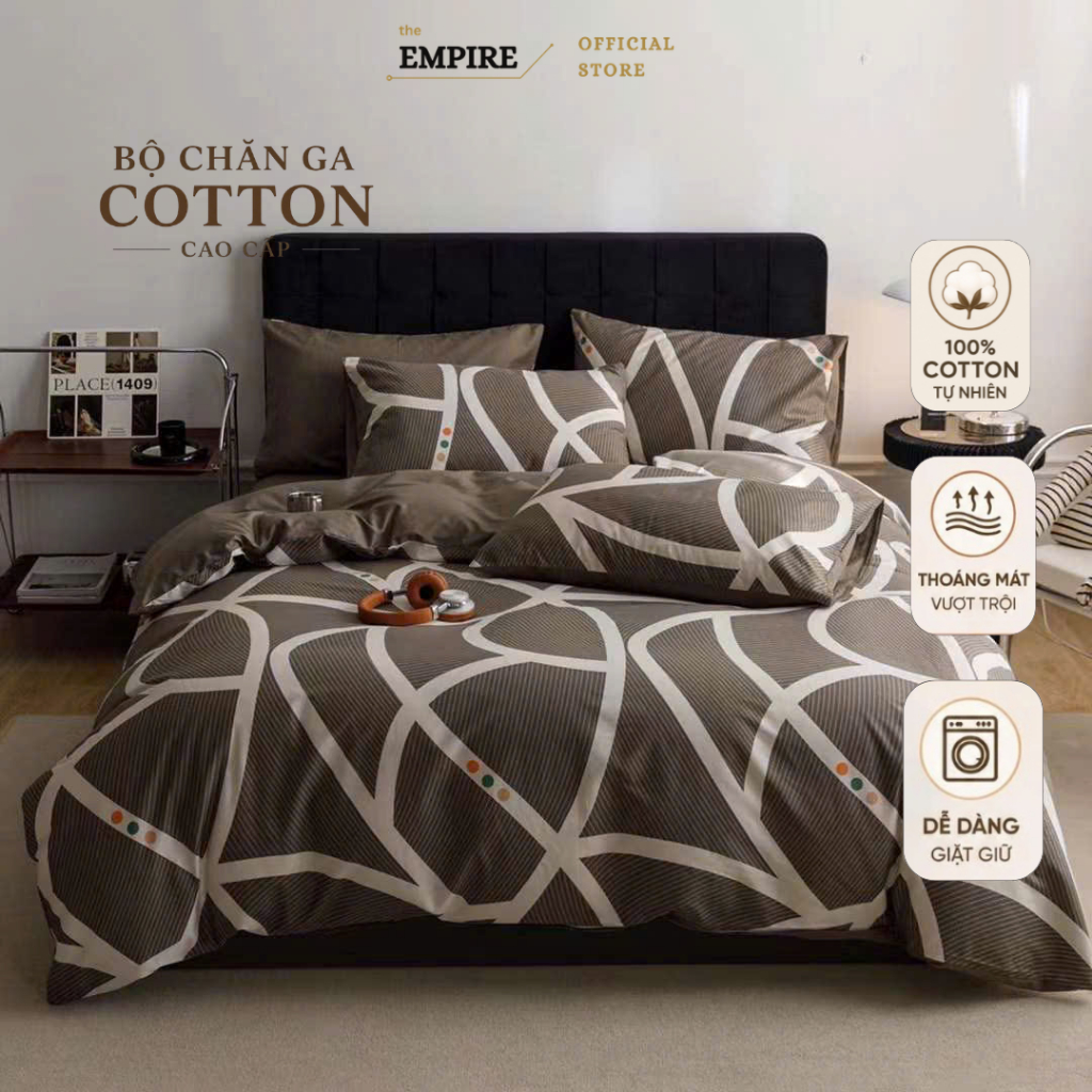 Bộ chăn ga gối nệm 4 món chăn chần bông hè chất cotton 100% mát không xù  - Empire Bedding & Decor