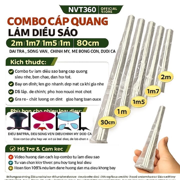 Combo Cáp Quan [ không kèm vải hoặc áo] làm diều sáo Song Vân, Chính Mỹ, Mẹ Bồng Con, Đuôi Cá 1m7 | 1m5 | 1m | 80cm