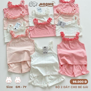 Set Áo 2 Dây Viền Bèo Bé Gái Mùa Hè 2026 Chất Cotton Mềm Mịn Size Từ 9-26Kg