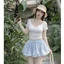 Set bikini 3 món Loại 1 thiết kế áo bra có mút ngực dày kèm áo thun trắng mix chân váy bí chấm bi siêu xin