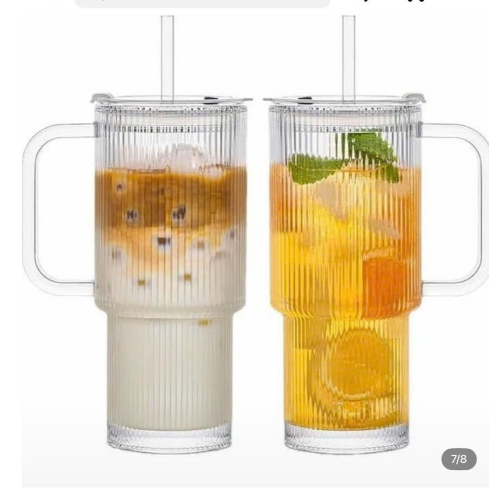 Ly  Cốc Thuỷ Tinh Tăm Tre 500ML Có Tay Cầm. Hàng Thuỷ Tinh Dày Đẹp