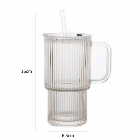 Ly  Cốc Thuỷ Tinh Tăm Tre 500ML Có Tay Cầm. Hàng Thuỷ Tinh Dày Đẹp