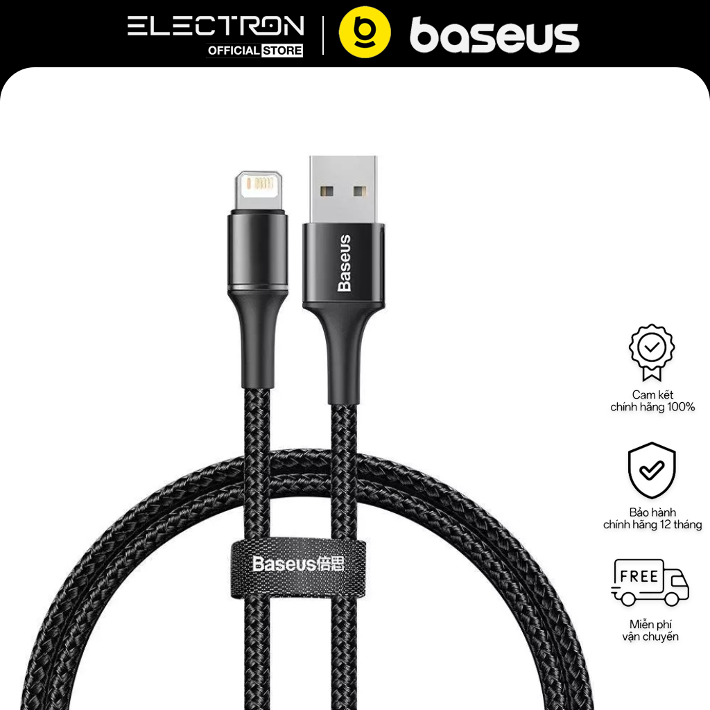Cáp sạc nhanh Baseus Halo USB to IP 2.4A, hỗ trợ truyền dữ liệu