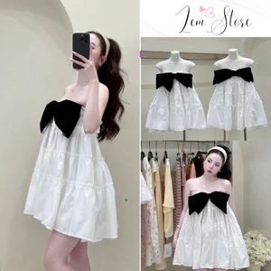 Váy 2 Dây Babydoll Phối Nơ Ngực - Đầm Xòe Tầng Tiểu Thư Hàn Quốc Dễ Thương
