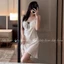 VÁY NGỦ HAI DÂY LỤA SATIN IN HỌA TIẾT ĐÍNH NƠ- HÀNG QUẢNG CHÂU CAO CẤP