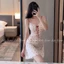 VÁY NGỦ HAI DÂY LỤA SATIN IN HỌA TIẾT ĐÍNH NƠ- HÀNG QUẢNG CHÂU CAO CẤP