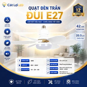 Quạt Trần 2 Trong 1 Công Suất 30W Kiêm Đèn Trang Trí 3 Màu, Đui E27 Tiện Lợi, Remote Điều Khiển