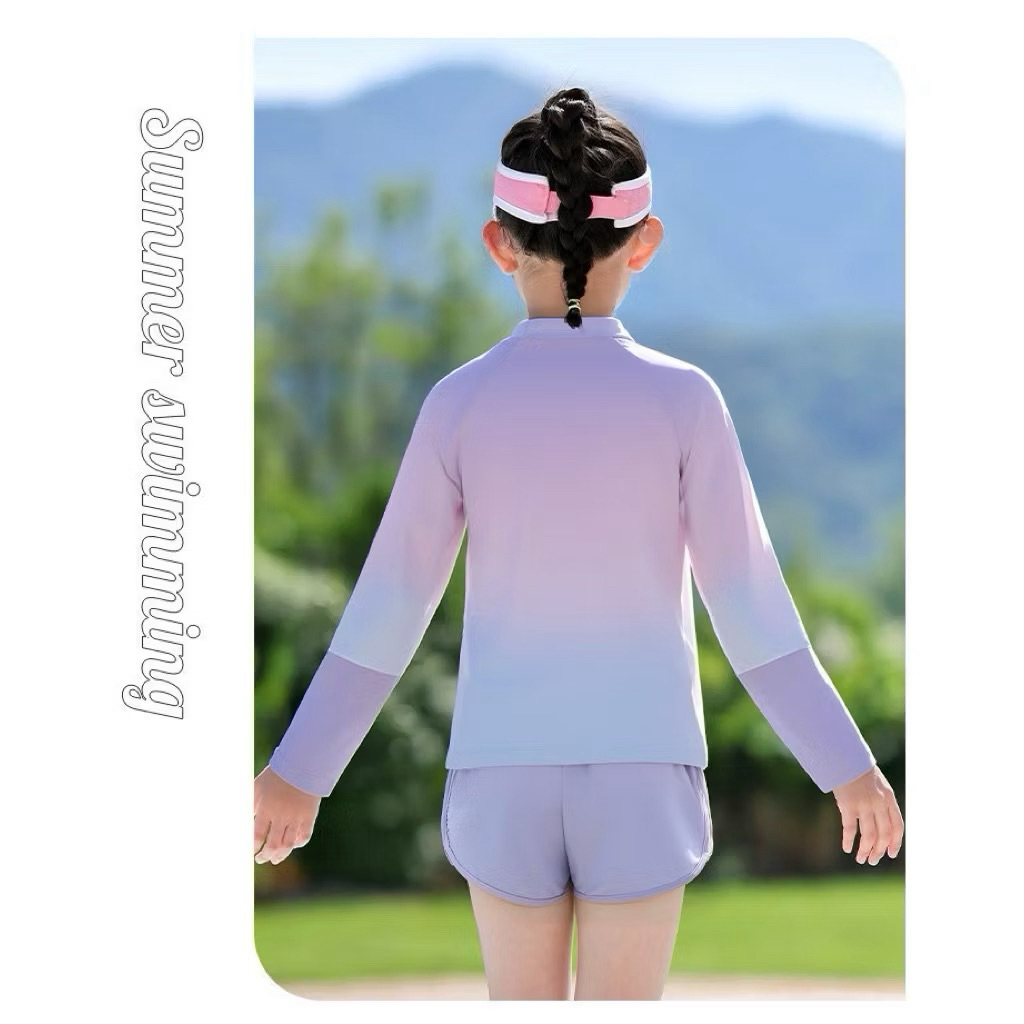 Đồ bơi cho bé gái dài tay giữ nhiệt sz 10-50kg, đồ bơi bé gái áo+quần đùi chất thun bơi dầy dặn