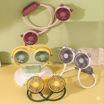 Quạt Mini Đeo Cổ Có Thể Gấp Gọn Tiện Dụng, Quạt tích điện Công Suất Lớn Sạc Nhanh, Usb, Hai Chế Đ'ộ Làm Mát Tai Gấu