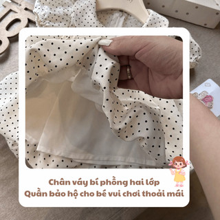 Set Áo Babydoll Cổ Sen Và Chân Váy Bí Chấm Bi Hồng Cao Cấp Xinh Xắn Đáng Yêu Dánh Cho Bé Gái 8-22Kg