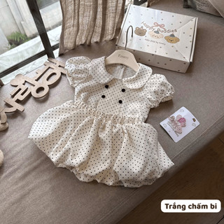 Set Áo Babydoll Cổ Sen Và Chân Váy Bí Chấm Bi Hồng Cao Cấp Xinh Xắn Đáng Yêu Dánh Cho Bé Gái 8-22Kg
