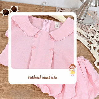 Set Áo Babydoll Cổ Sen Và Chân Váy Bí Chấm Bi Hồng Cao Cấp Xinh Xắn Đáng Yêu Dánh Cho Bé Gái 8-22Kg