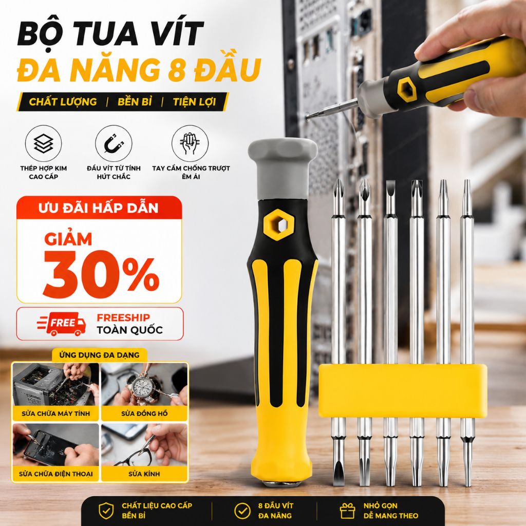 Bộ Tua Vít 12 Trong 1 Đa Năng - Đủ Loại Đầu, Sửa Chữa Điện Thoại, Đồ Gia Dụng