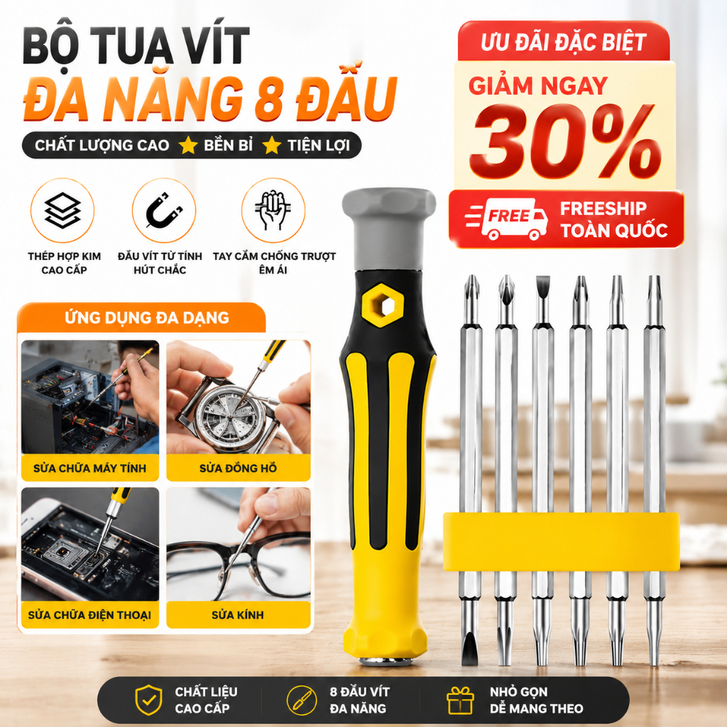 Bộ Tua Vít 12 Trong 1 Đa Năng - Đủ Loại Đầu, Sửa Chữa Điện Thoại, Đồ Gia Dụng