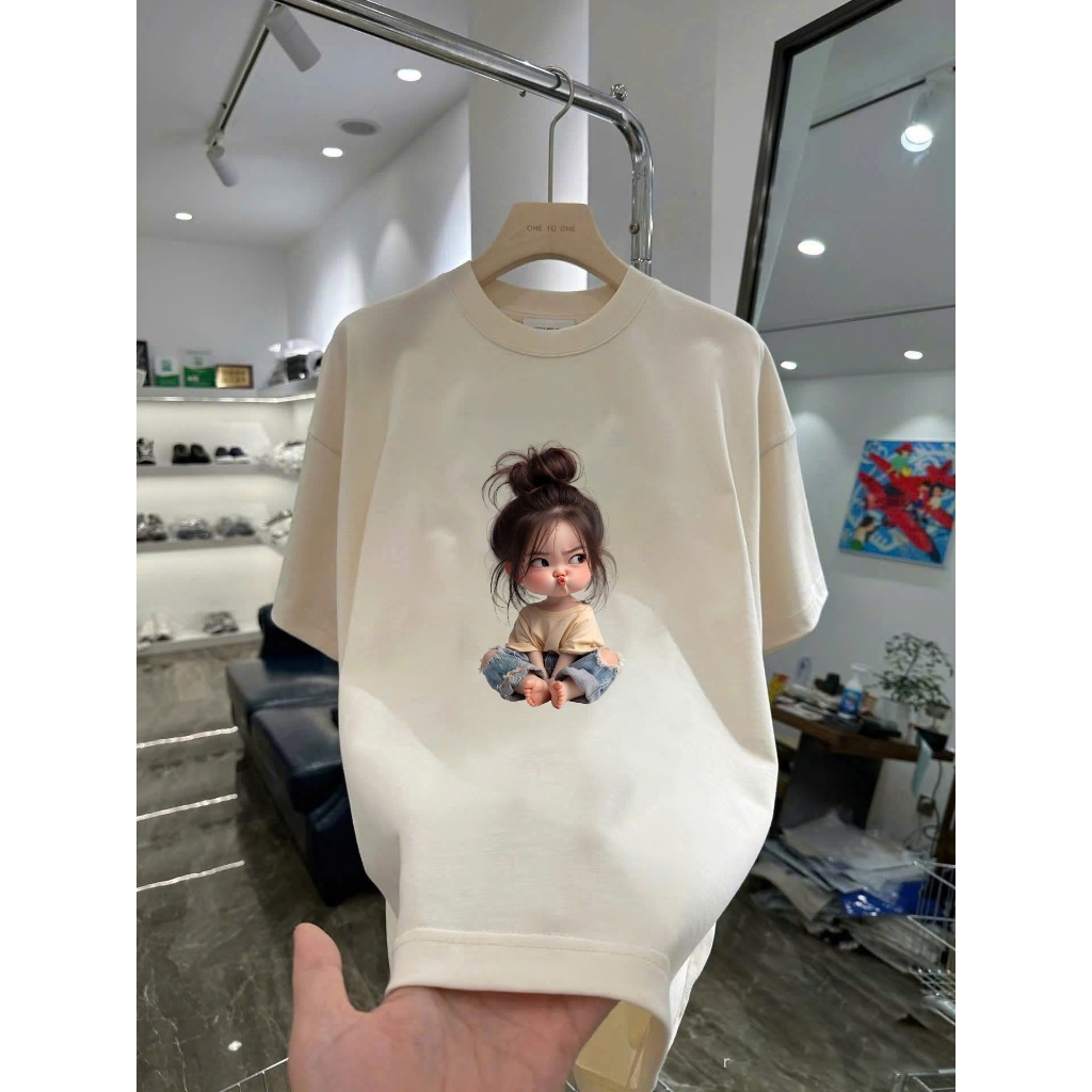Áo thun in hình cô gái chu mỏ đáng yêu Form Dáng Rộng Cotton Cao Cấp Premium
