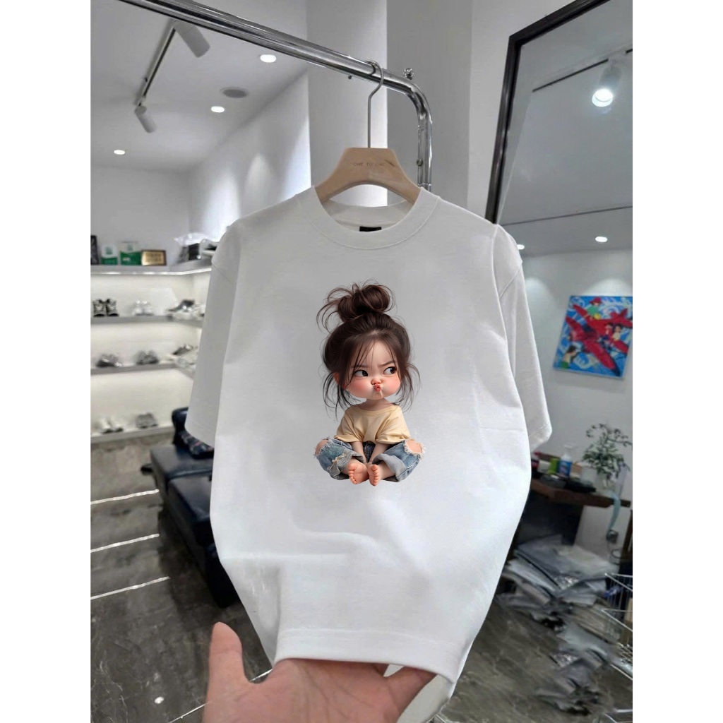 Áo thun in hình cô gái chu mỏ đáng yêu Form Dáng Rộng Cotton Cao Cấp Premium