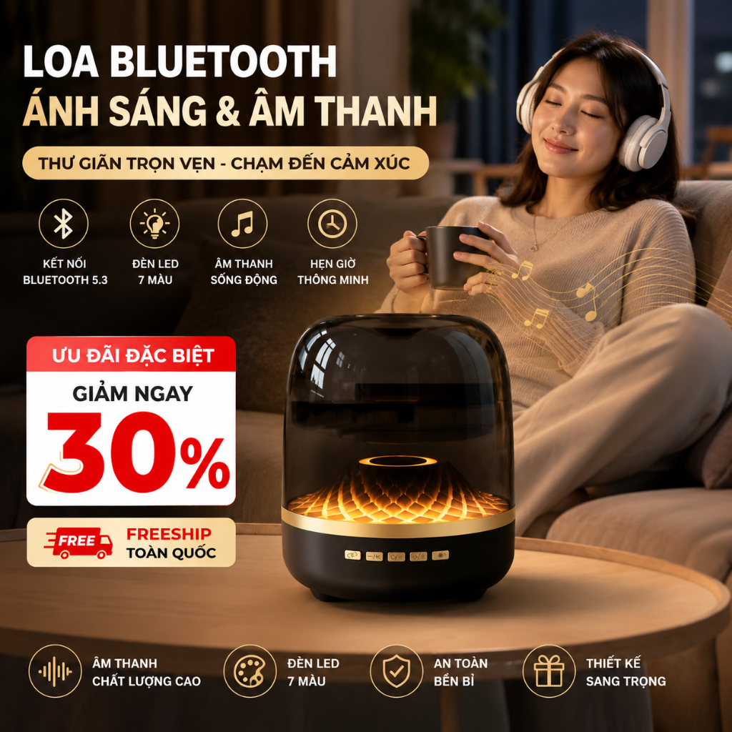 LOA BLUETOOTH GLASS 5 MINI | Âm Thanh Rạp Hát | IPX6 | Pin 12 Giờ | Dành Cho Tiệc Tùng, Du Lịch