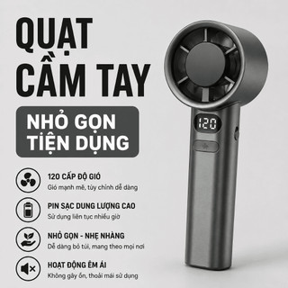 Quạt Cầm Tay Kachi MK442 – 120 Cấp Độ Gió Tuabin, Màn Hình LED Hiển Thị Pin, Bảo Hành 18 Tháng